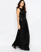 A Star Is Born All Over Embellished High Neck Maxi Dress - Black