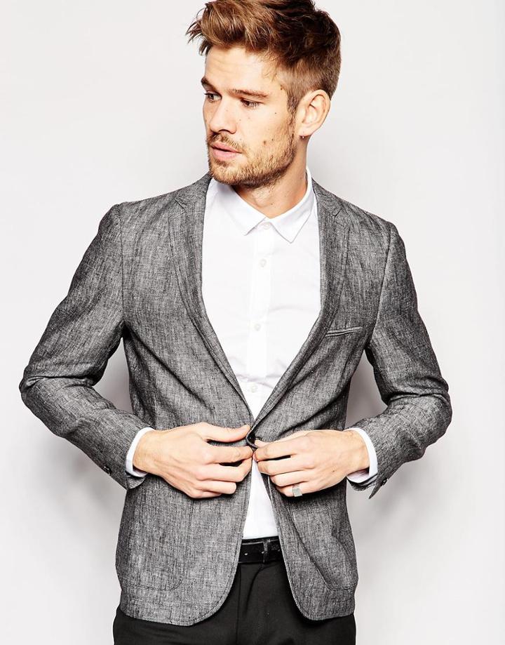 Vito Skinny 100% Linen Blazer - Gray