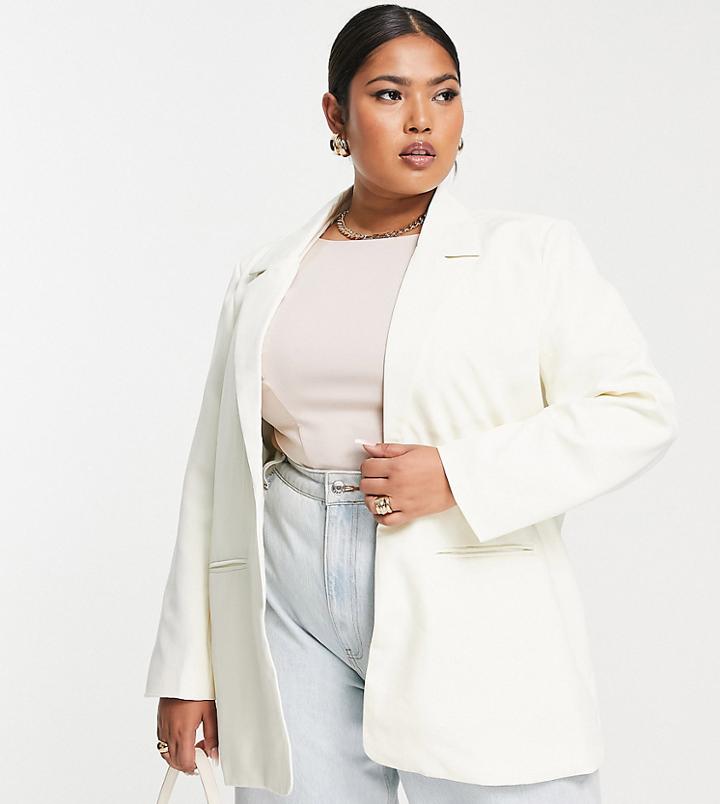 Public Desire Curve Oversized Blazer In Cream-white