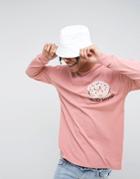 Asos X Lot Stock & Barrel Long Sleeve T-shirt Doughnut Embroidery - Pink