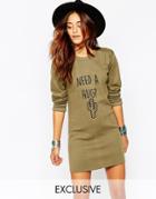Milk It Vintage Military Dress With Cactus Print - Green