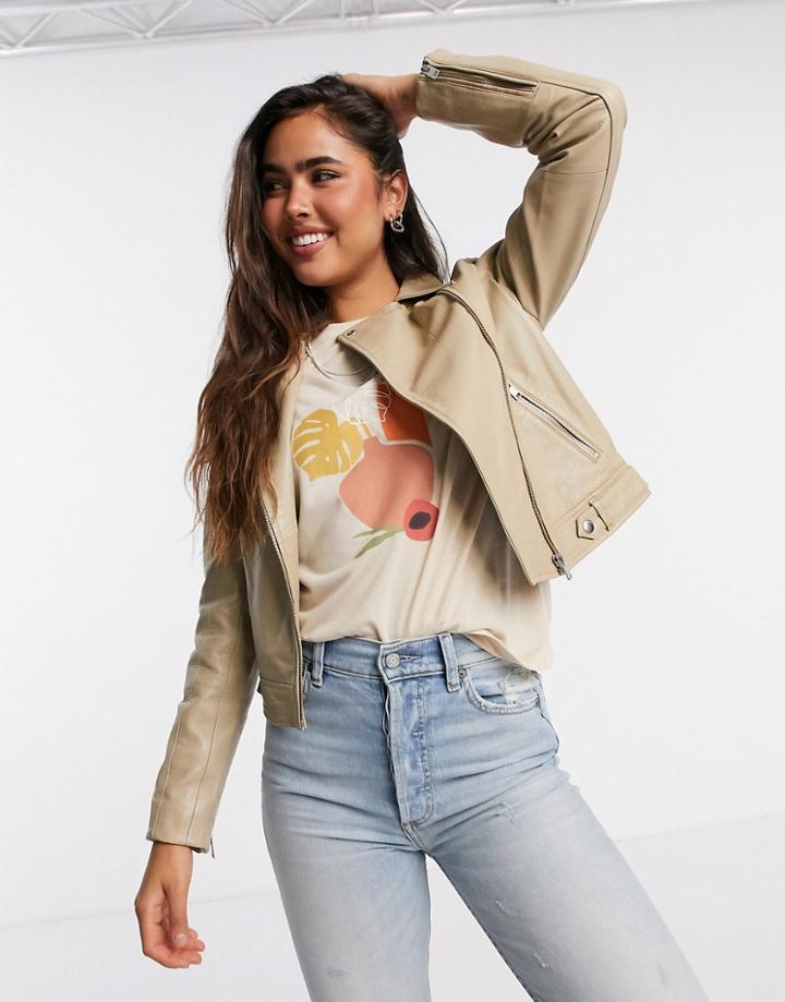 Selected Katie Classic Leather Moto Jacket In Black