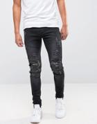 Avior Skinny Distressed Jeans With Camo Detail - Black