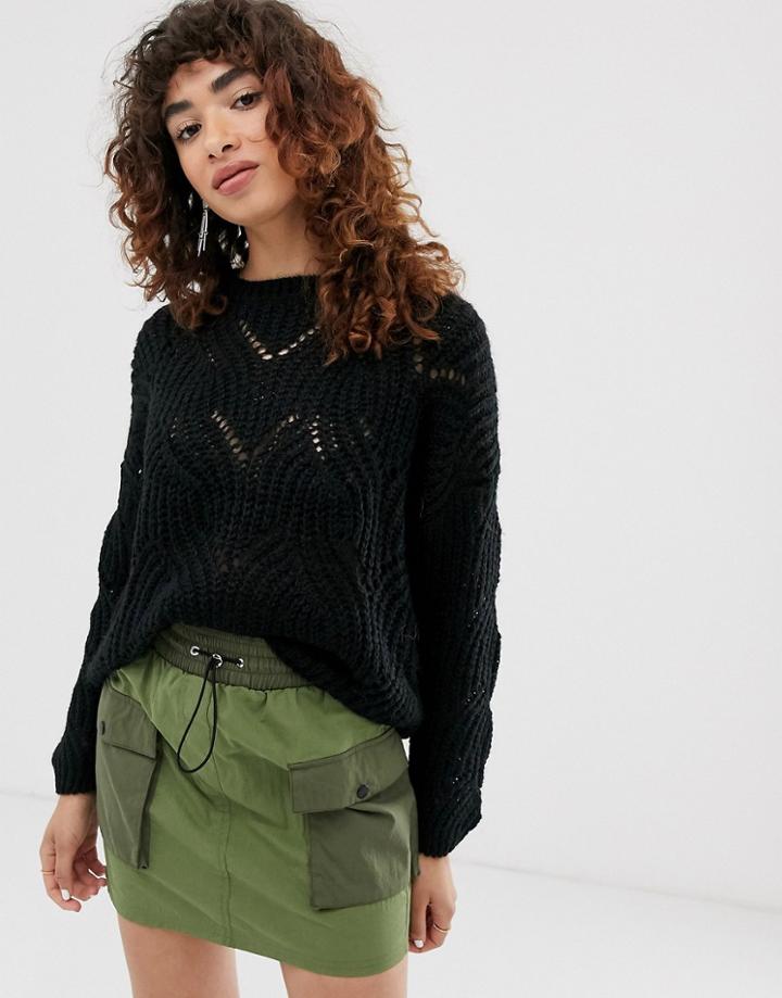 Only Stitch Detail Knitted Sweater-black