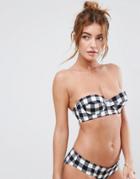 Asos Mix And Match Longline Bandeau Bikini Top In Gingham - Multi