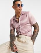 Asos Design Skinny Satin Shirt In Dusky Pink