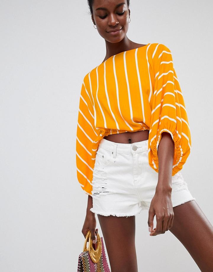 Asos Design Batwing Top In Yellow Stripe - Multi