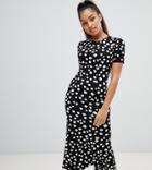 Asos Design Petite Maxi Tea Dress In Polka Dot-multi