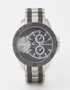 Asos Design Oversized Bracelet Watch In Silver Tone And Gunmetal With Sub Dials - Silver