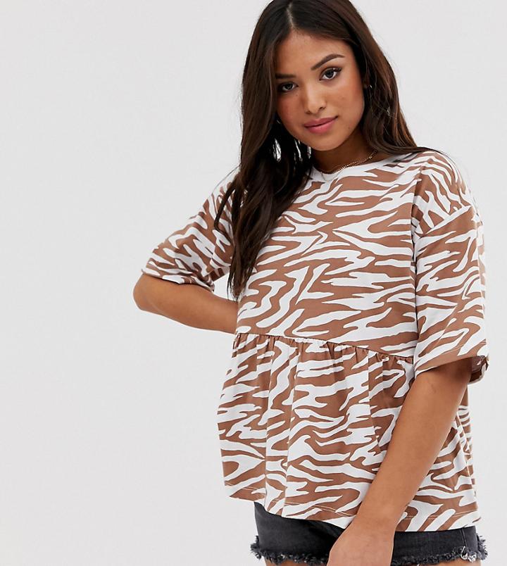 Asos Design Petite Smock Top With Animal Print - Green