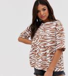Asos Design Petite Smock Top With Animal Print - Green