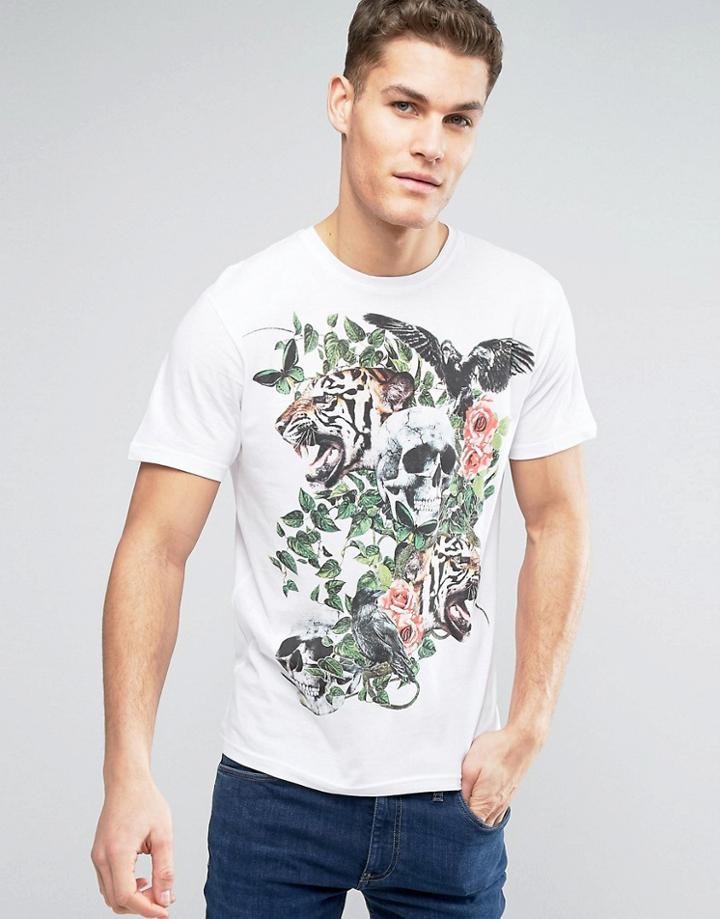 Brave Soul Skull Floral T-shirt - White