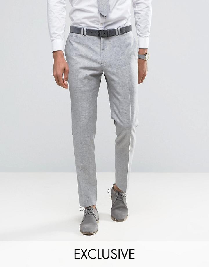 Noak Skinny Suit Pants In Linen Nepp - Navy