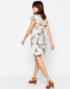 Asos Swing Dress In Pretty Floral With Bow Back - Multi