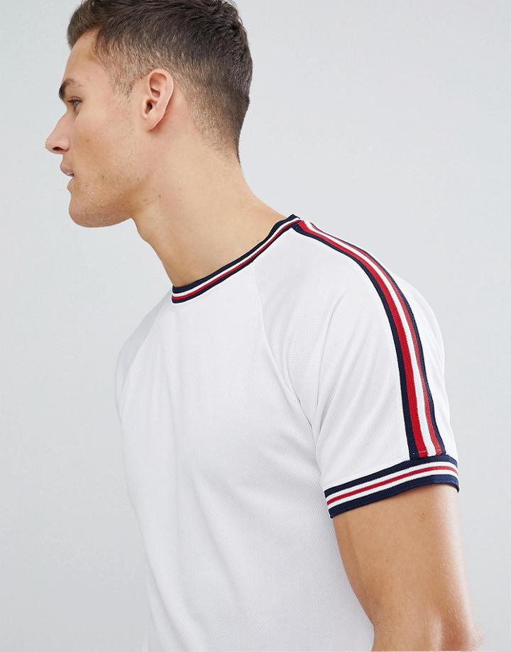 Bellfield T-shirt In Mesh With Stripe - White