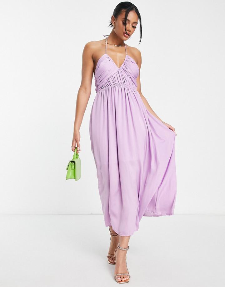 Parallel Lines Soft Maxi Dress With Ruched Bust In Lilac-purple
