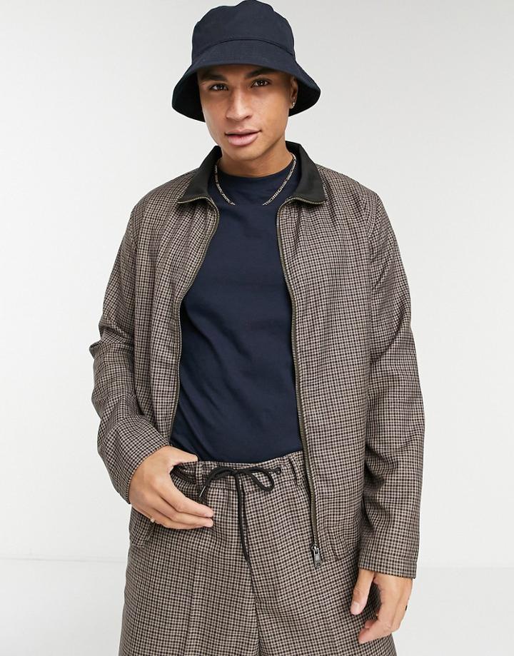 Asos Design Smart Bomber Jacket Set In Brown Mini Check