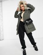 Dkny Micro Twill Parka In Olive-green