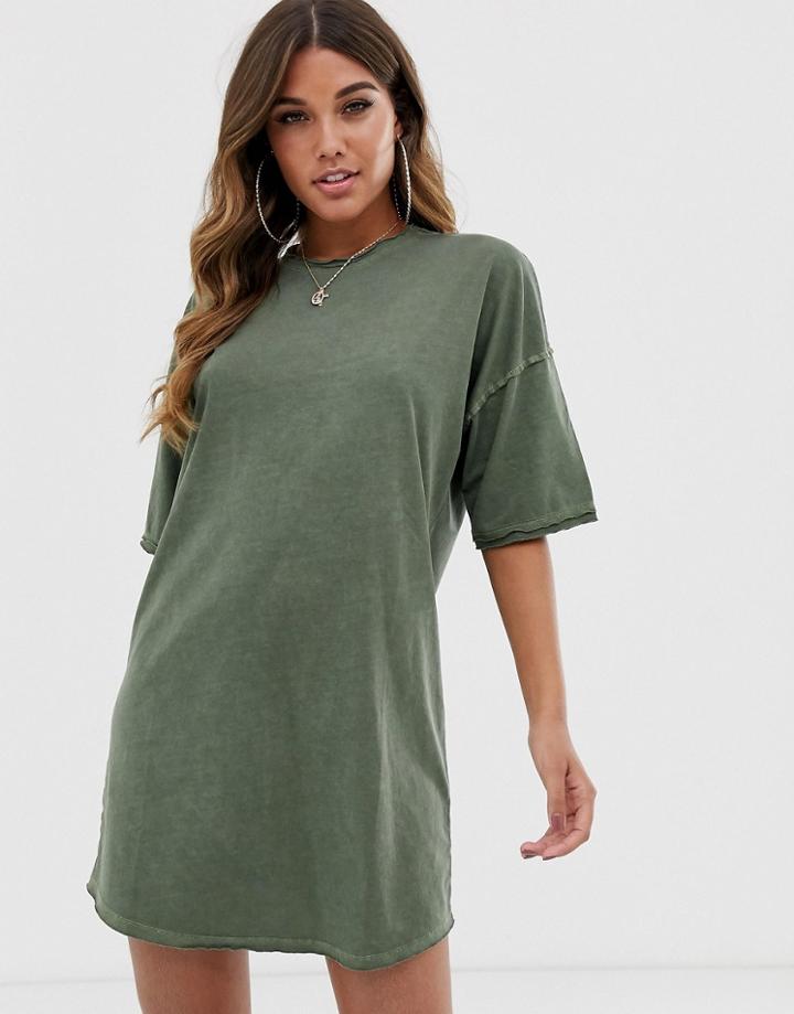 Asos Design Oversized T-shirt Dress With Raw Edge-green
