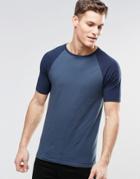 Asos Muscle T-shirt With Contrast Raglan Sleeves In Blue