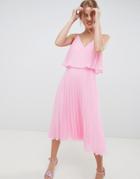 Asos Design Pleated Crop Top Midi Dress - Pink