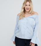 Boohoo Plus Off The Shoulder Fluted Sleeve Top - Blue
