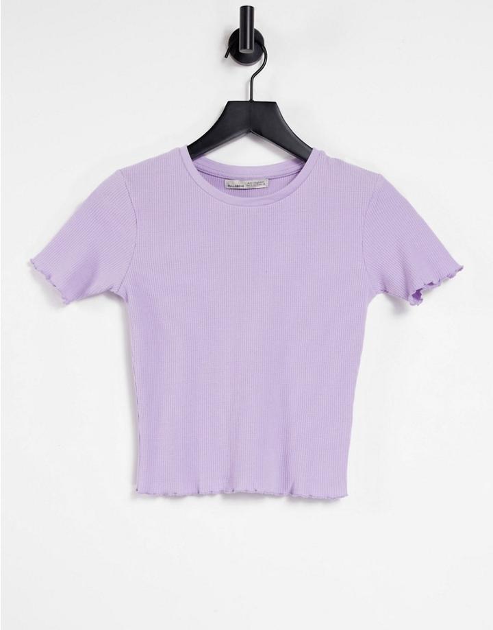 Pull & Bear Crop T-shirt With Lettuce Edge In Purple