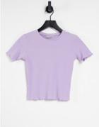 Pull & Bear Crop T-shirt With Lettuce Edge In Purple