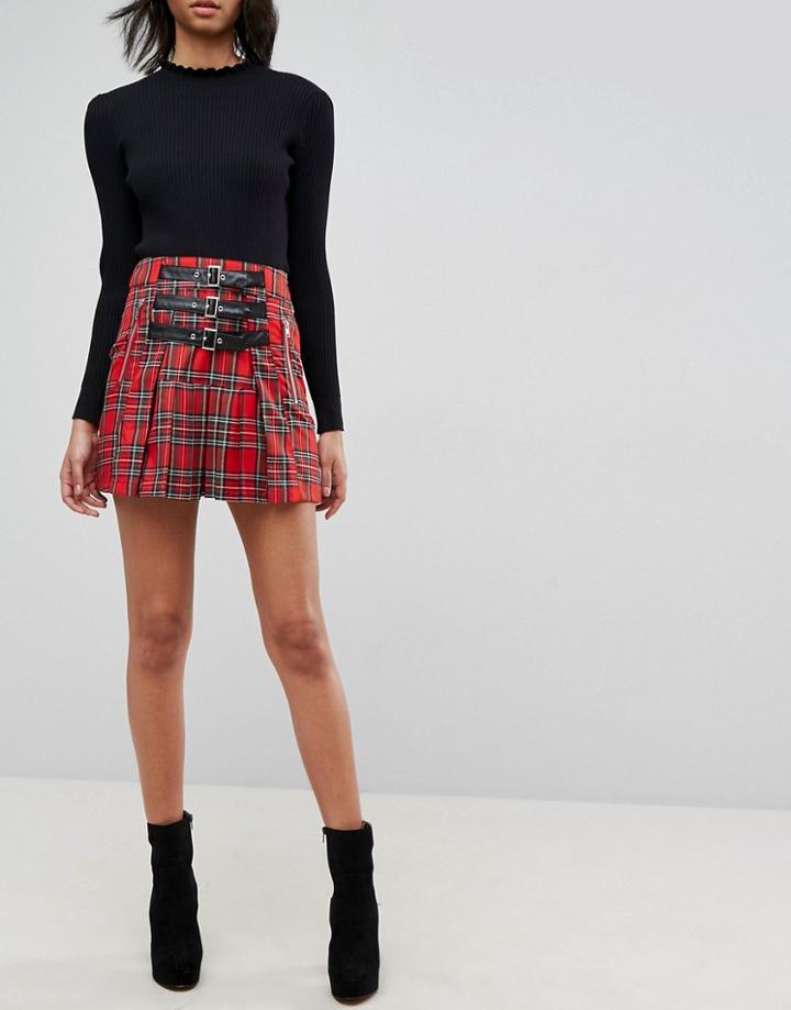 Asos Ultimate Kilt Check Mini Skirt - Red