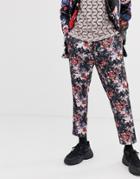 Asos Edition Tapered Suit Pants With Dark Floral Print-multi