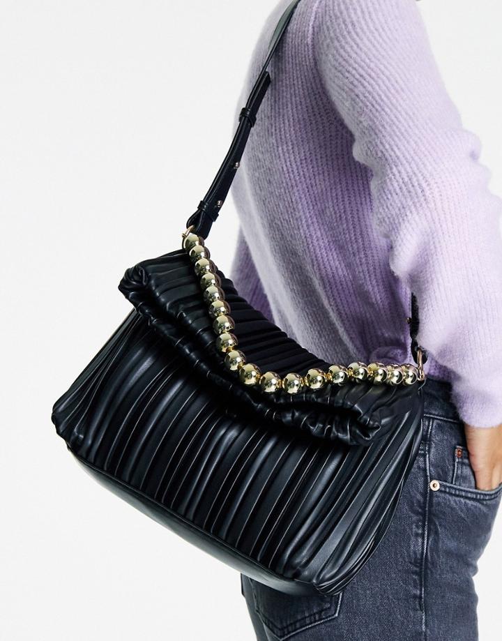 Topshop Plisse Shoulder Bag With Chain Detail In Black