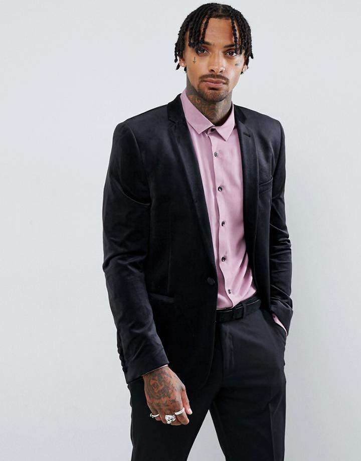 Asos Design Skinny Blazer In Black Velvet