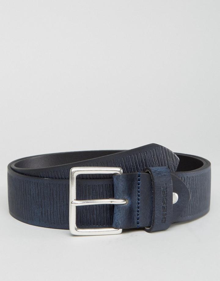 Diesel B-stonerr Leather Belt With Logo Keeper Blue - Blue