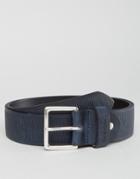 Diesel B-stonerr Leather Belt With Logo Keeper Blue - Blue