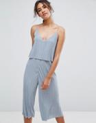 New Look Double Layered Plisse Jumpsuit - Green