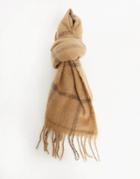 Asos Design Blanket Scarf In Camel With Check Detail-brown