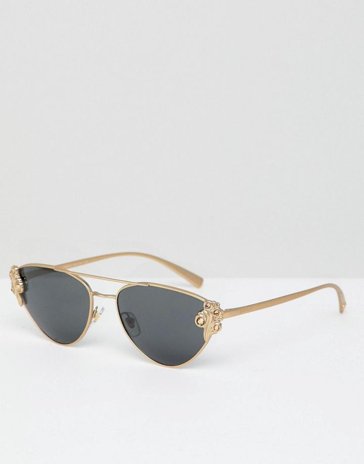 Versace Cat Eye Sunglasses With Medusa Detail - Gold