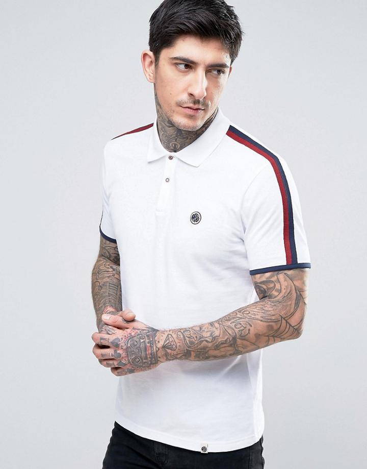 Pretty Green Tilby Moon Pique Polo Slim Fit In White - White