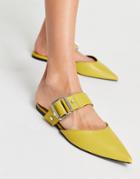 Asos Design Loft Buckle Hardware Pointed Ballet Mules In Chartruse-yellow