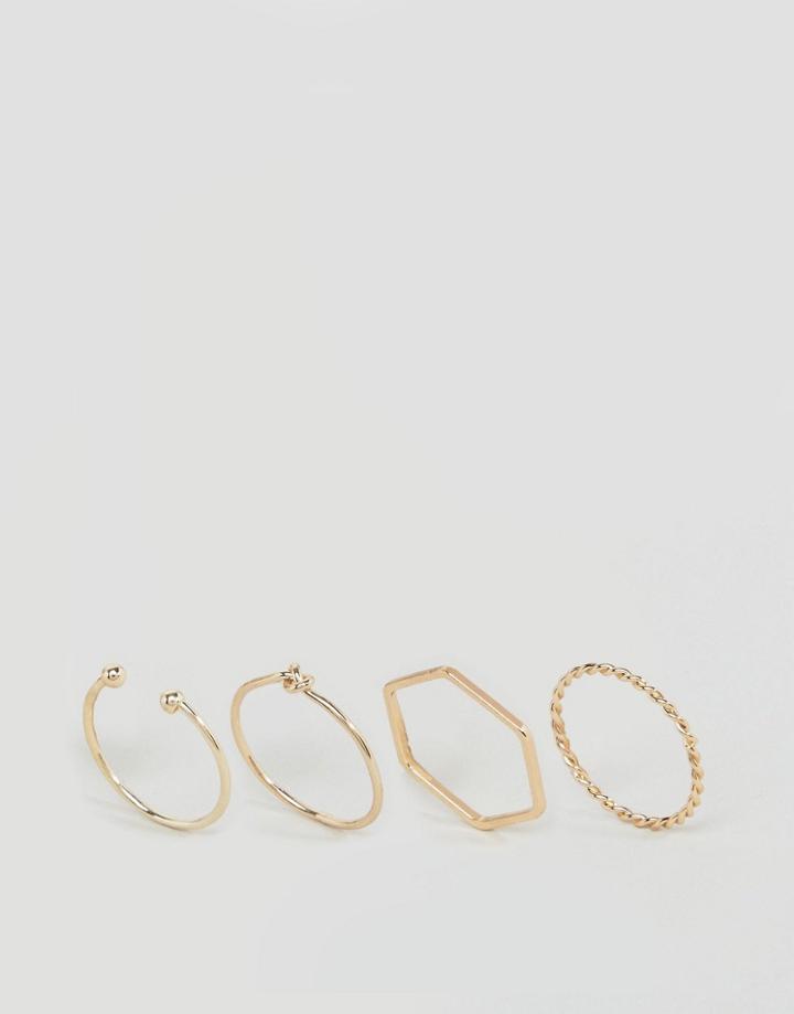 Asos Pack Of 4 Minimal Fine Rings - Gold