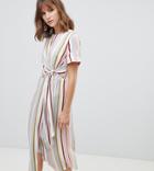 Warehouse Knot Front Midi Dress In Pastel Stripes - Multi