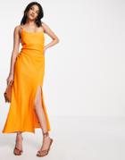 Asos Design Linen Cami Maxi Sundress With A Split In Orange