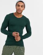 Asos Design Long Sleeve Muscle Fit T-shirt With V Neck In Green