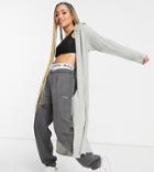 Asyou Longline Hooded Cardigan In Gray-green