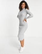 Miss Selfridge Pale Gray Cable Midaxi Knit Dress-grey