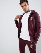 Gym King Muscle Hoodie In Burgundy With Gold Piping-red