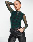 Y.a.s. Juma Check Print Mesh Top In Green
