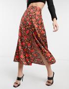 Liquorish Midi Skirt In Brown Leopard And Heart Print-multi