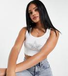 Asyou Lettuce Edge Crop Tank Top With Rhinestone Detail In White