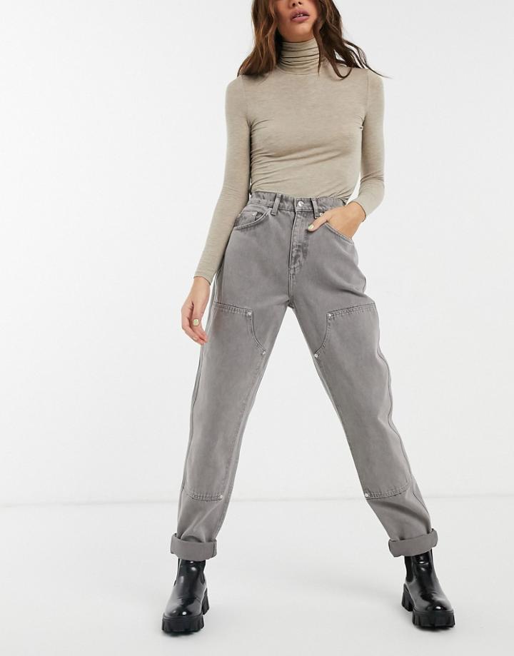 Asos Design High Rise Patched Utility Jeans In Grape-purple